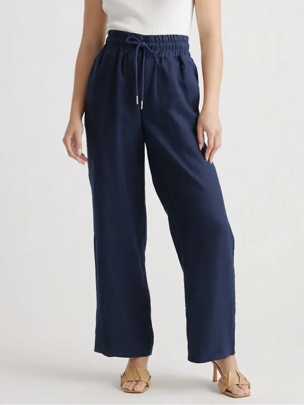 Quince European Linen Wide Leg Pants in Deep Navy Blue Womens Size Large